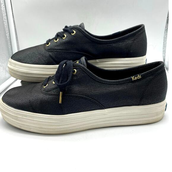 Keds Triple‎ CVO Black Metallic Twill Platform Sneaker Size 8 - Picture 1 of 8